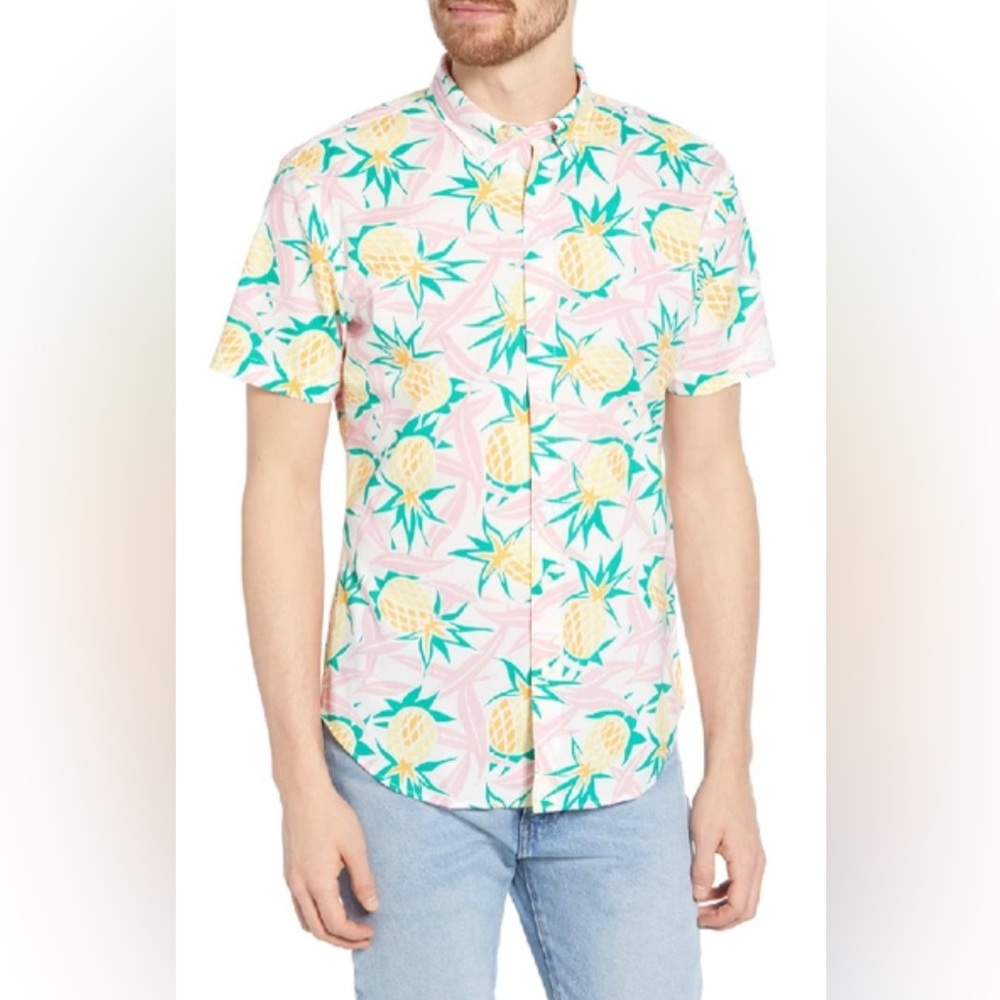 BONOBOS riviera standard fit button down large pineapple  pink yellow